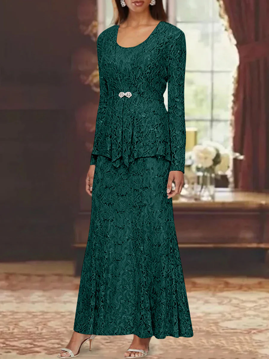 A-Line/Princess 2 Pieces Scoop Lace Mother of the Bride Dresses with Jacket Long Sleeves Ankle-Length - Image 19