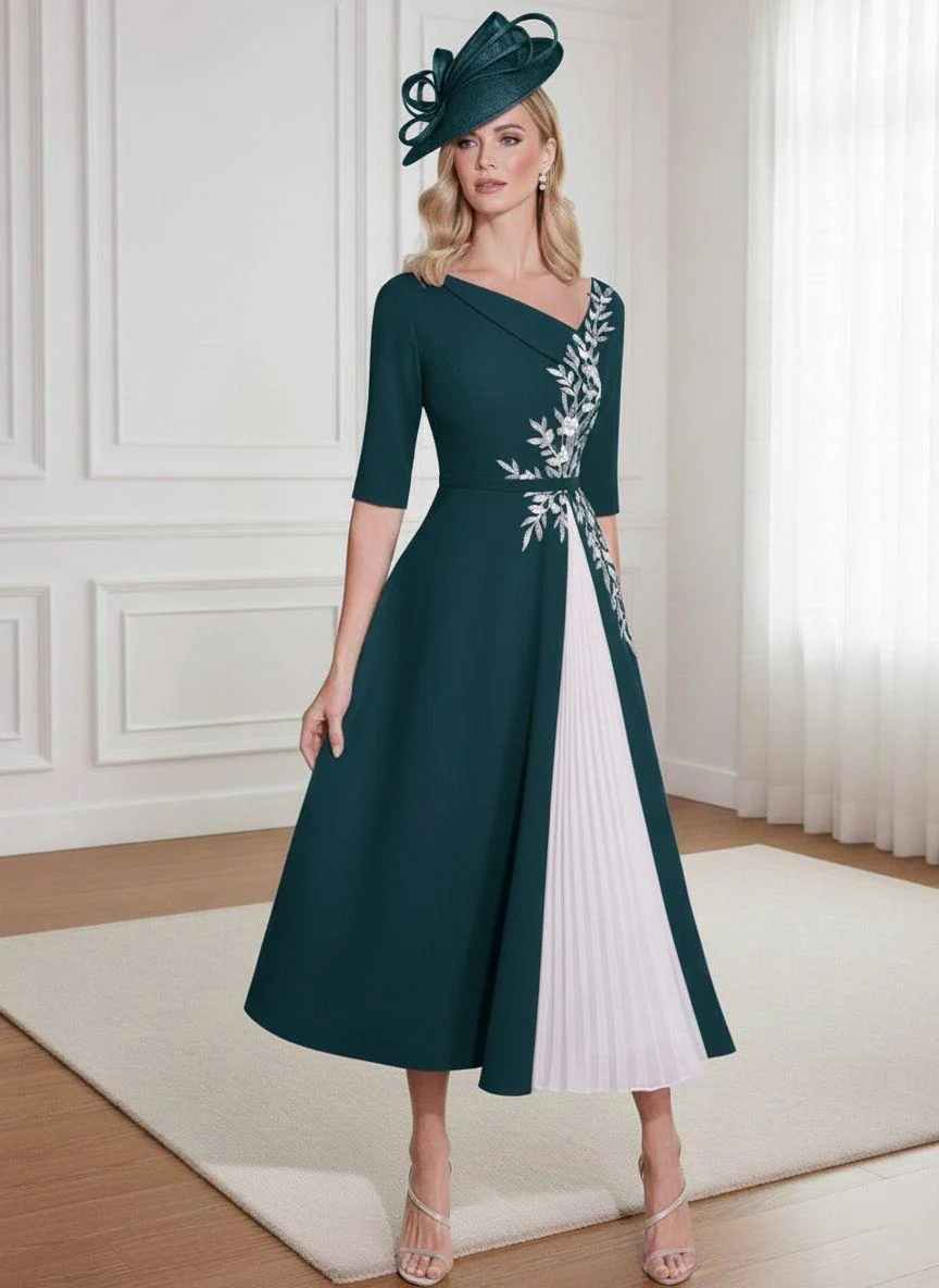 A-Line/Princess 3/4 Sleeves Tea-Length Mother of the Bride Dresses with Ruffles & Appliques - Image 5