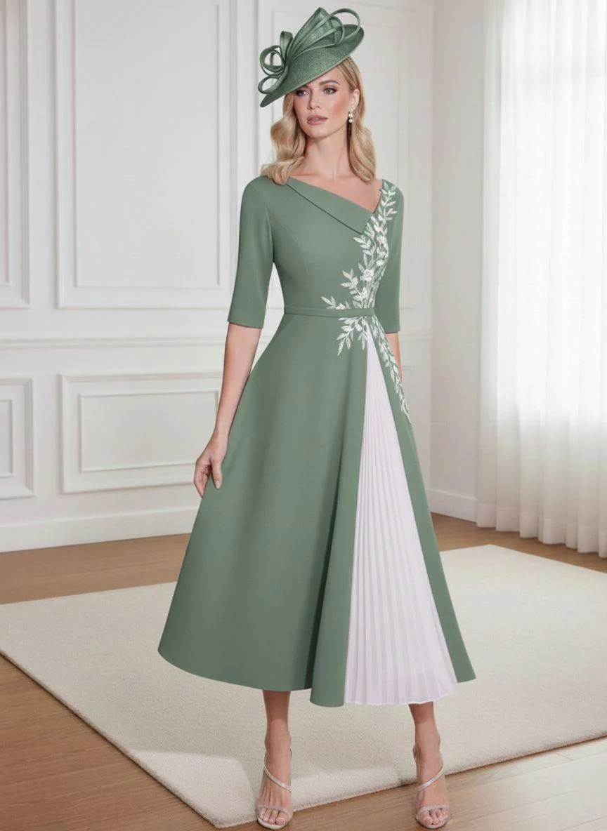 A-Line/Princess 3/4 Sleeves Tea-Length Mother of the Bride Dresses with Ruffles & Appliques - Image 6