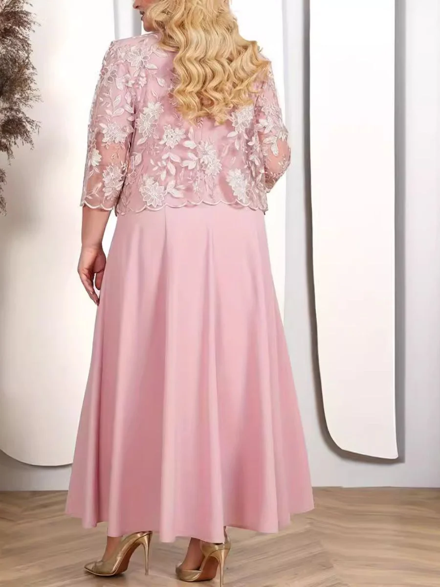 A-Line/Princess 3/4 Sleeves Tea-Length Plus Size Mother of the Bride Dresses with Appliques & Jacket - Image 2