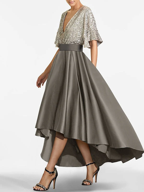 A-Line/Princess Asymmetrical Short Sleeve V-Neck Cocktail Dresses - Image 3