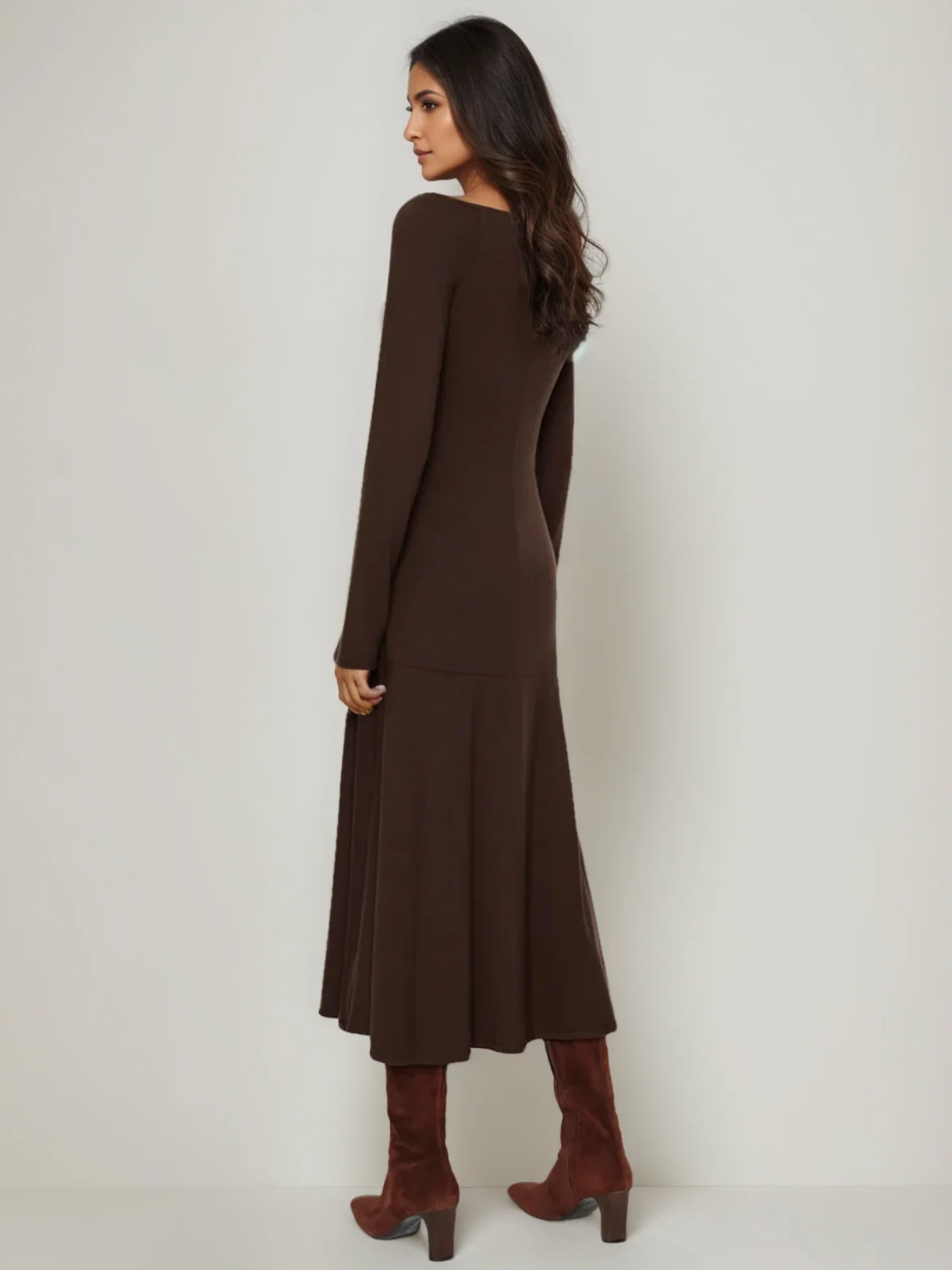 A-Line/Princess Bateau Neck Long Sleeves Wedding Guest Dresses Tea-Length - Image 2