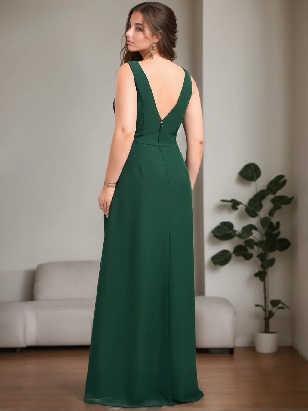 A-Line/Princess Boat Neck Sleeveless Floor-Length Plus Size Bridesmaid Dresses With Ruffles - Image 2