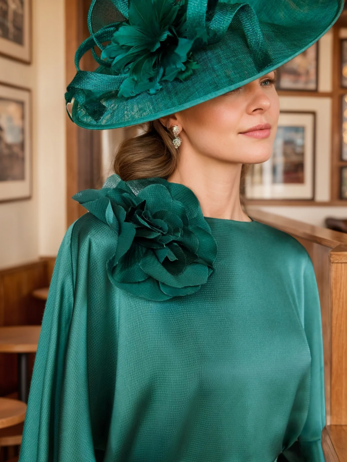 A-Line/Princess Boat Neck Mother of the Bride Dresses Floral Dress with Cape Sleeves and a Floral Detail - Image 2