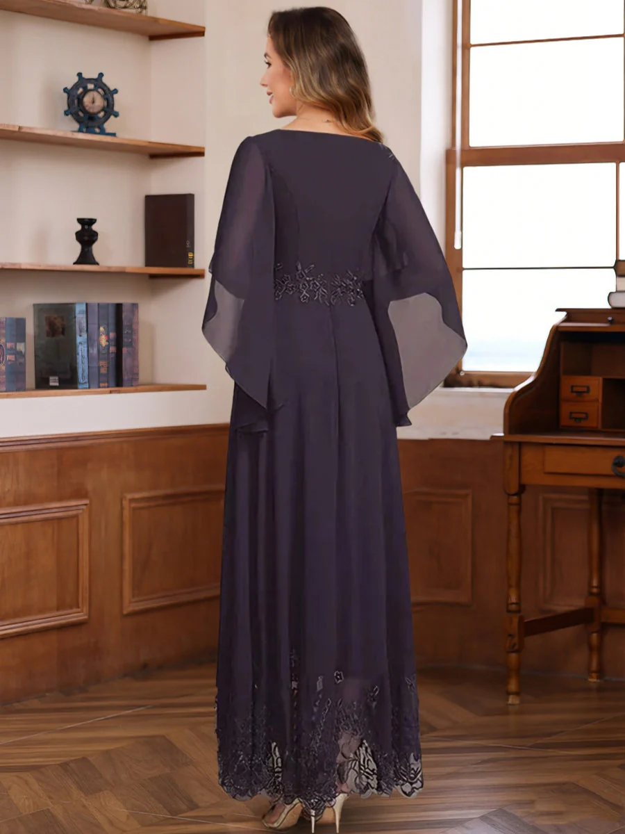 A-Line/Princess Chiffon Scoop Mother of the Bride Dresses Lace Ankle-Length Half Sleeves - Image 2