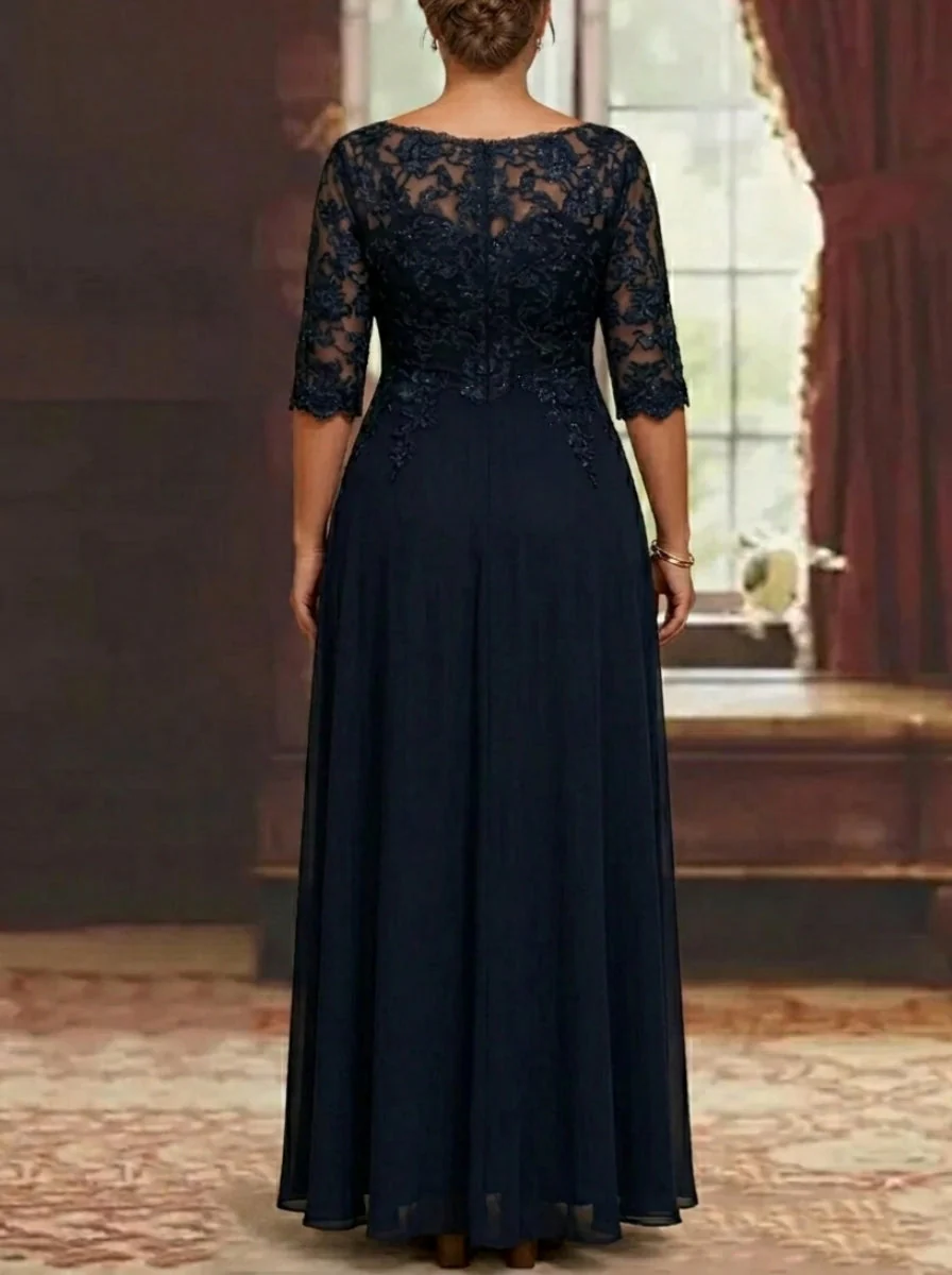A-Line/Princess Chiffon Scoop Plus Size Mother of the Bride Dresses Half Sleeves Lace Ankle-Length - Image 2