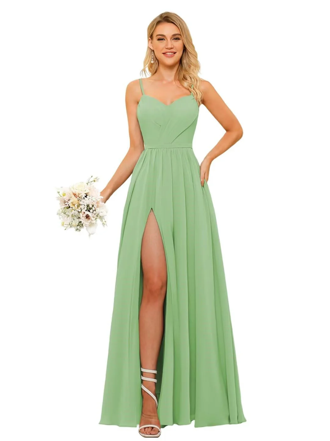 A Line/Princess Chiffon Square Neckline Sleeveless Floor-Length Bridesmaid Dresses - Image 11