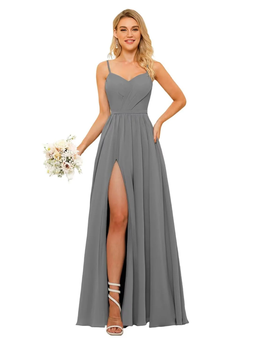 A Line/Princess Chiffon Square Neckline Sleeveless Floor-Length Bridesmaid Dresses - Image 12