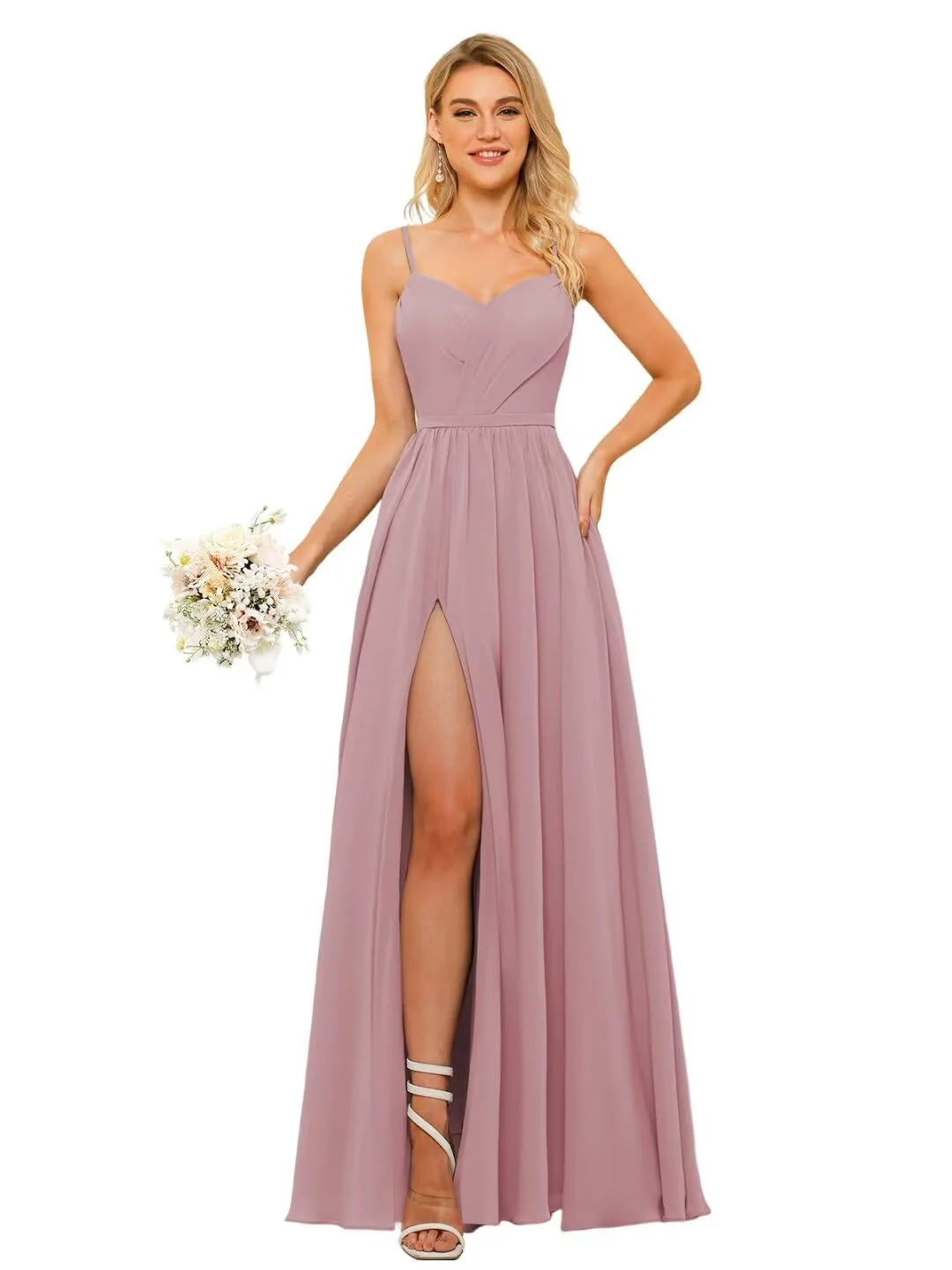 A Line/Princess Chiffon Square Neckline Sleeveless Floor-Length Bridesmaid Dresses - Image 17