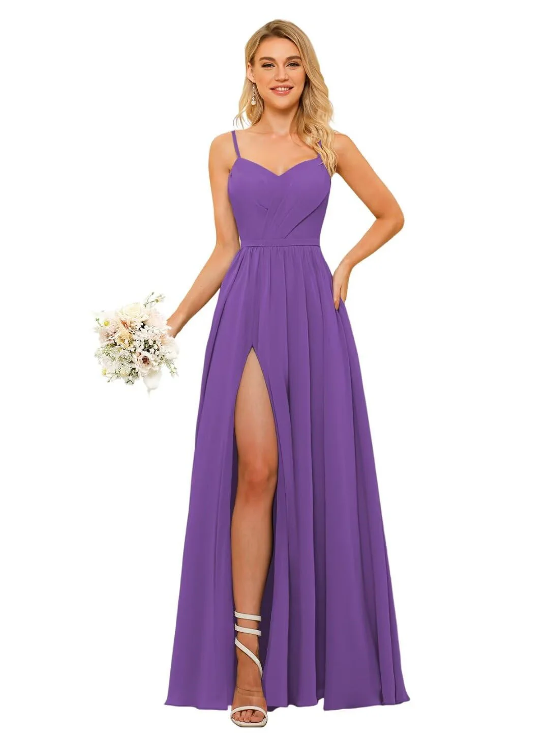 A Line/Princess Chiffon Square Neckline Sleeveless Floor-Length Bridesmaid Dresses - Image 26
