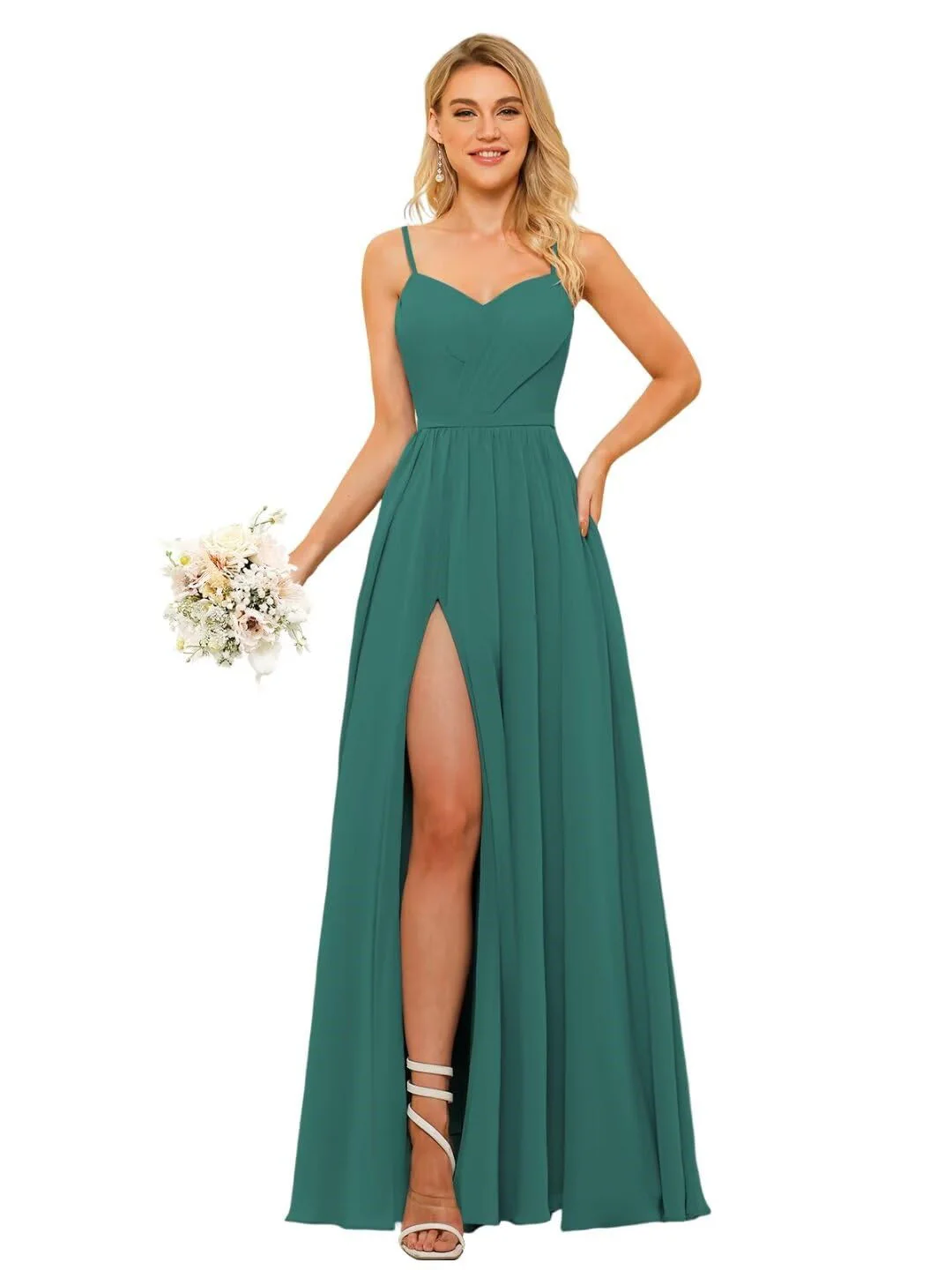A Line/Princess Chiffon Square Neckline Sleeveless Floor-Length Bridesmaid Dresses - Image 28