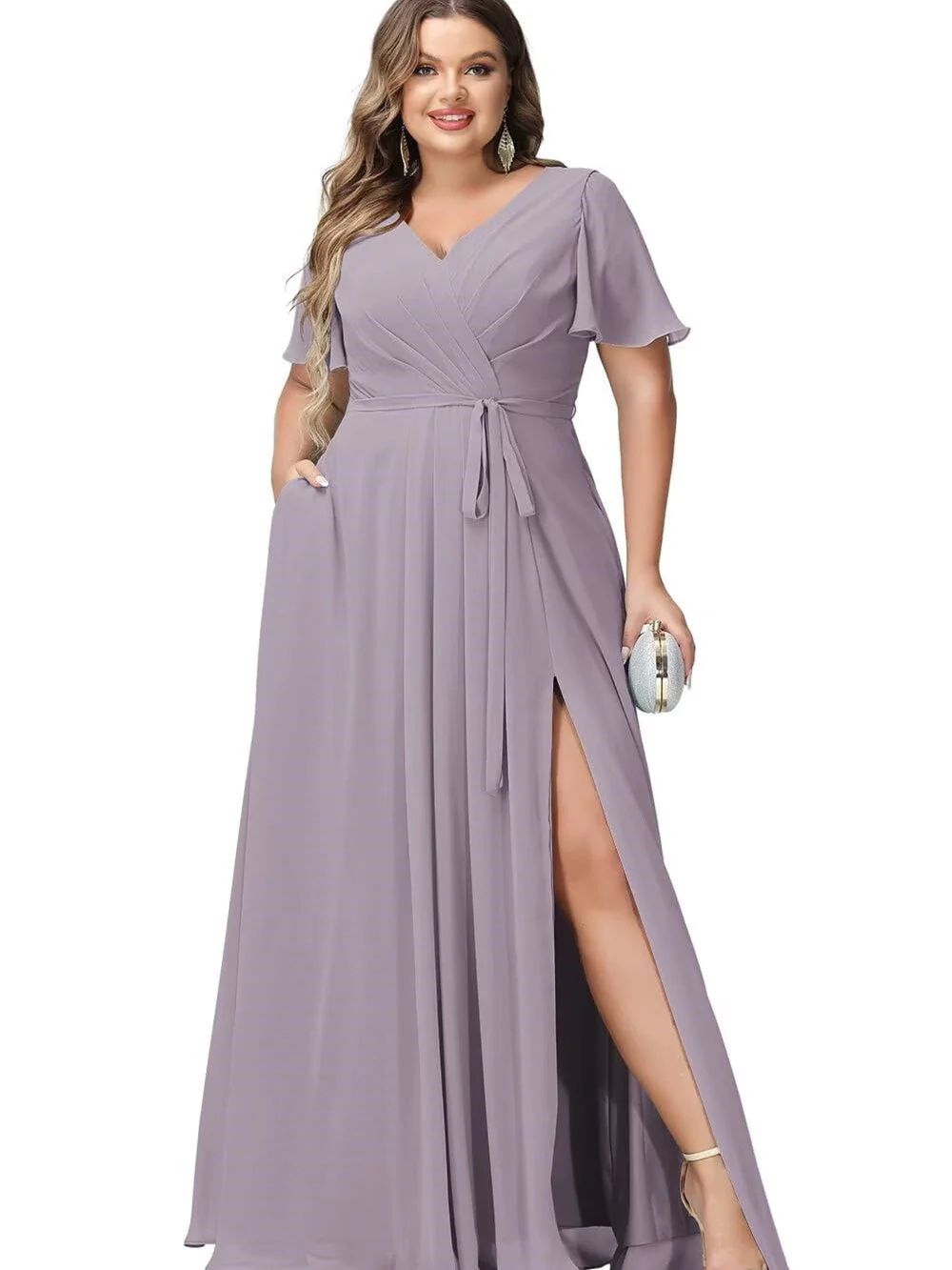 A Line/Princess Chiffon V-Neck Short Sleeves Floor-Length Bridesmaid Dresses - Image 20