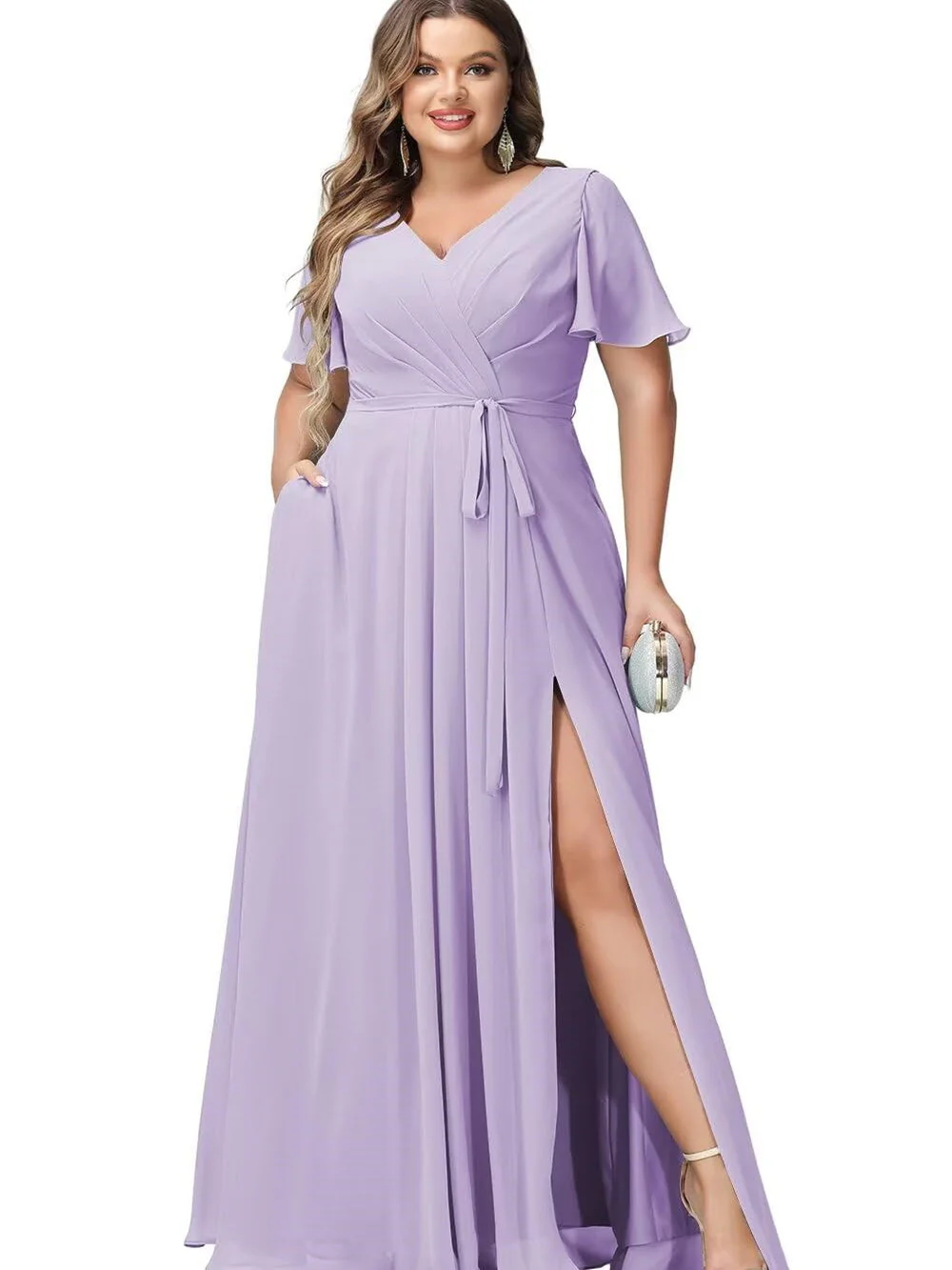 A Line/Princess Chiffon V-Neck Short Sleeves Floor-Length Bridesmaid Dresses - Image 30