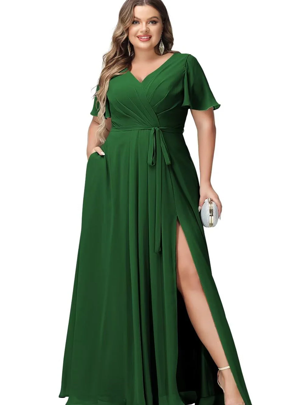 A Line/Princess Chiffon V-Neck Short Sleeves Floor-Length Bridesmaid Dresses - Image 9