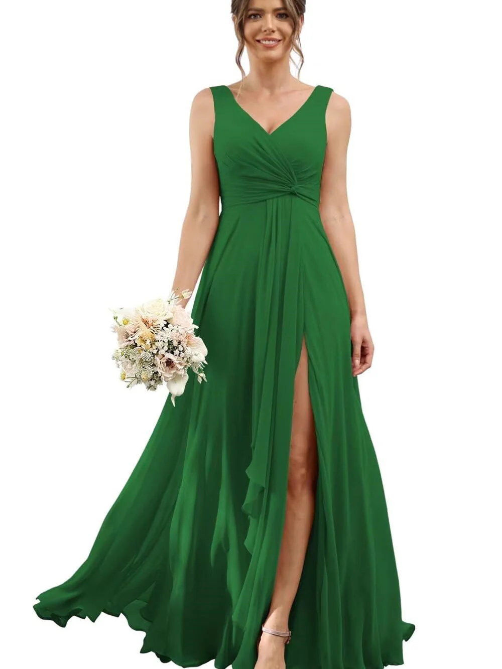 A Line/Princess Chiffon V-Neck Short Sleeves Floor-Length Bridesmaid Dresses - Image 10
