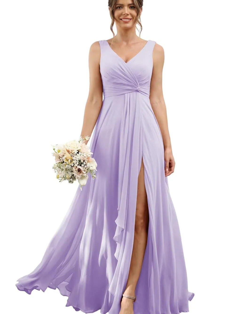 A Line/Princess Chiffon V-Neck Short Sleeves Floor-Length Bridesmaid Dresses - Image 18