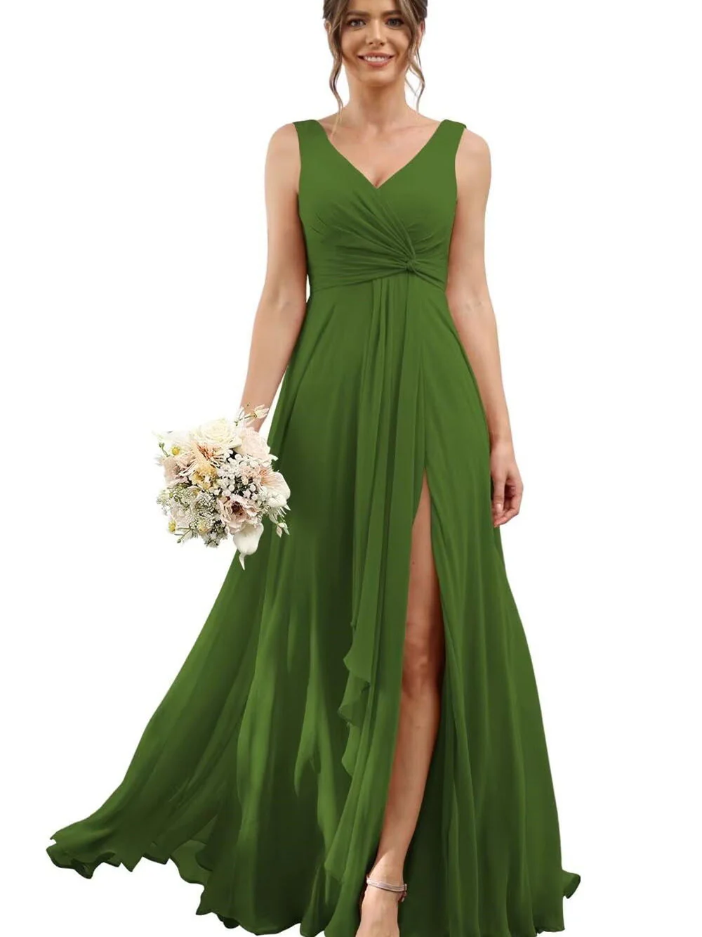 A Line/Princess Chiffon V-Neck Short Sleeves Floor-Length Bridesmaid Dresses - Image 28