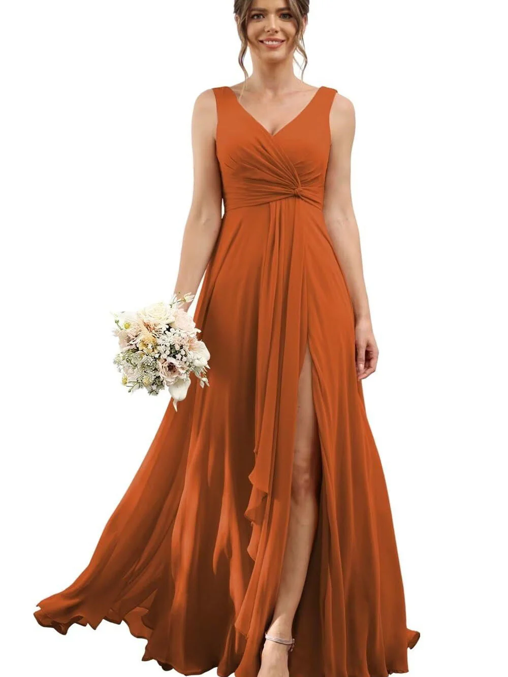 A Line/Princess Chiffon V-Neck Short Sleeves Floor-Length Bridesmaid Dresses - Image 8