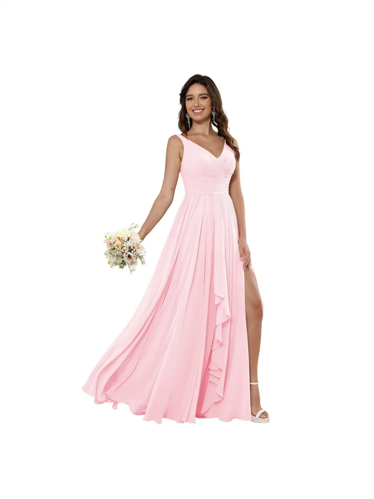 A Line/Princess Chiffon V Neck Sleeveless Floor-Length Bridesmaid Dresses - Image 11