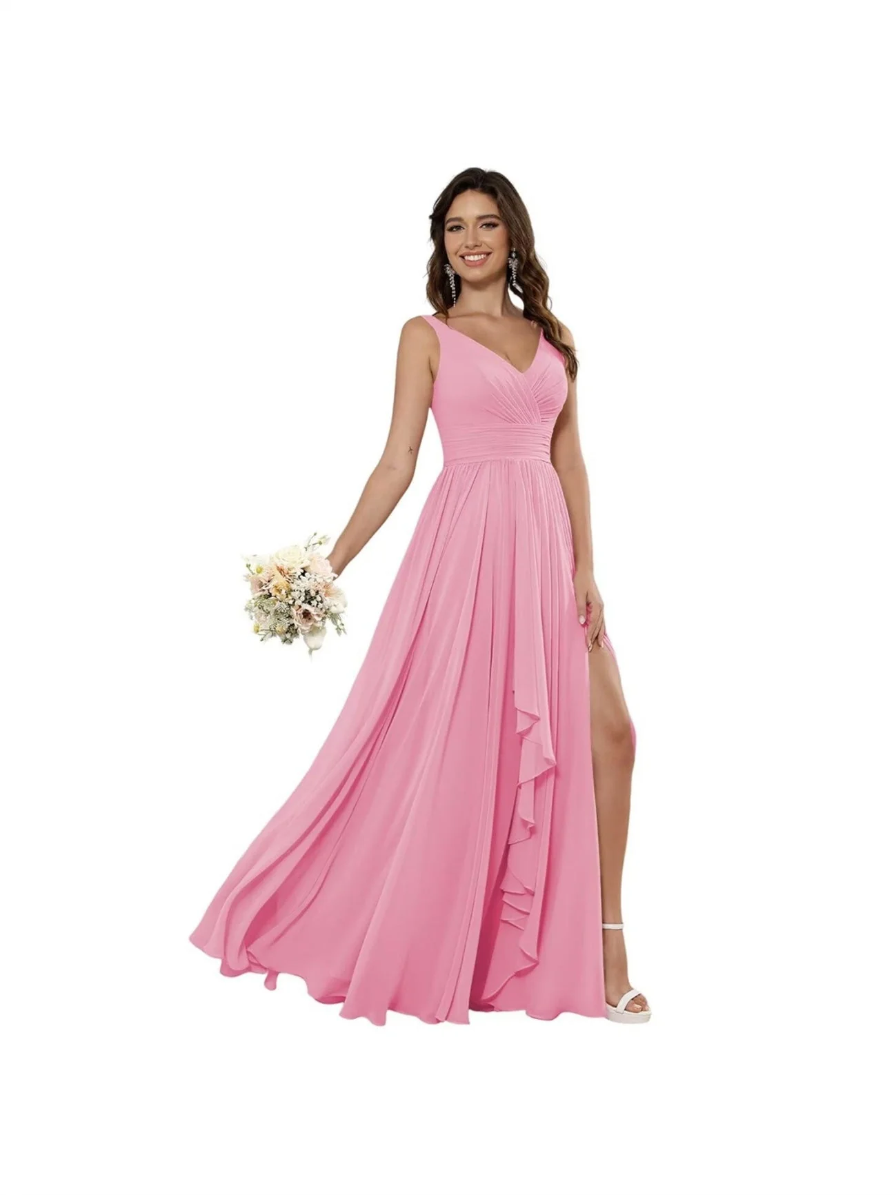 A Line/Princess Chiffon V Neck Sleeveless Floor-Length Bridesmaid Dresses - Image 12