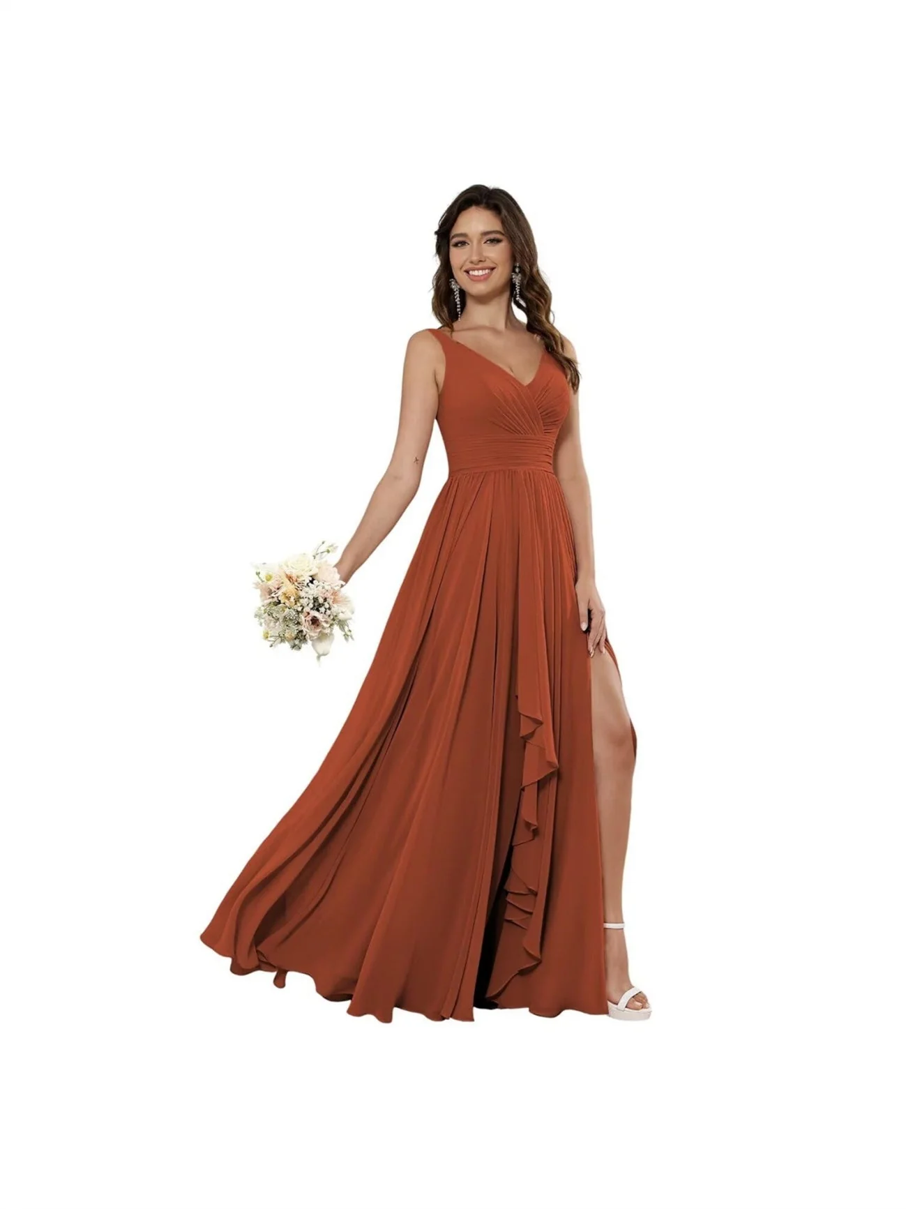 A Line/Princess Chiffon V Neck Sleeveless Floor-Length Bridesmaid Dresses - Image 22