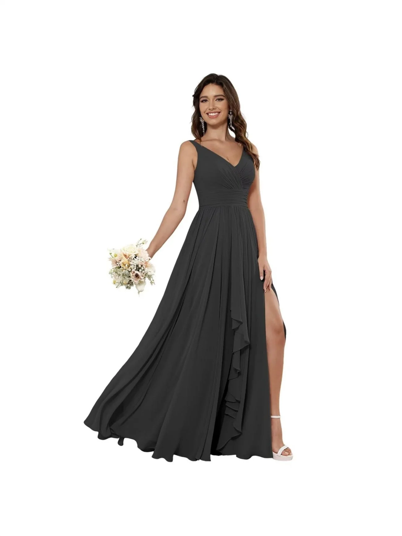 A Line/Princess Chiffon V Neck Sleeveless Floor-Length Bridesmaid Dresses - Image 26