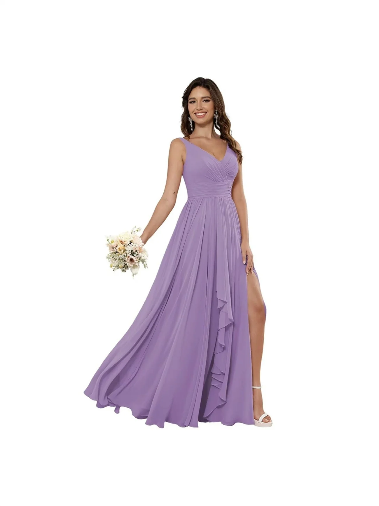 A Line/Princess Chiffon V Neck Sleeveless Floor-Length Bridesmaid Dresses - Image 7