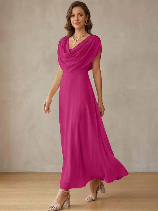 A-Line/Princess Cowl Neck Chiffon Cocktail Dresses Little White Dresses Ankle-Length Sleeveless Graduation Dress - Image 19