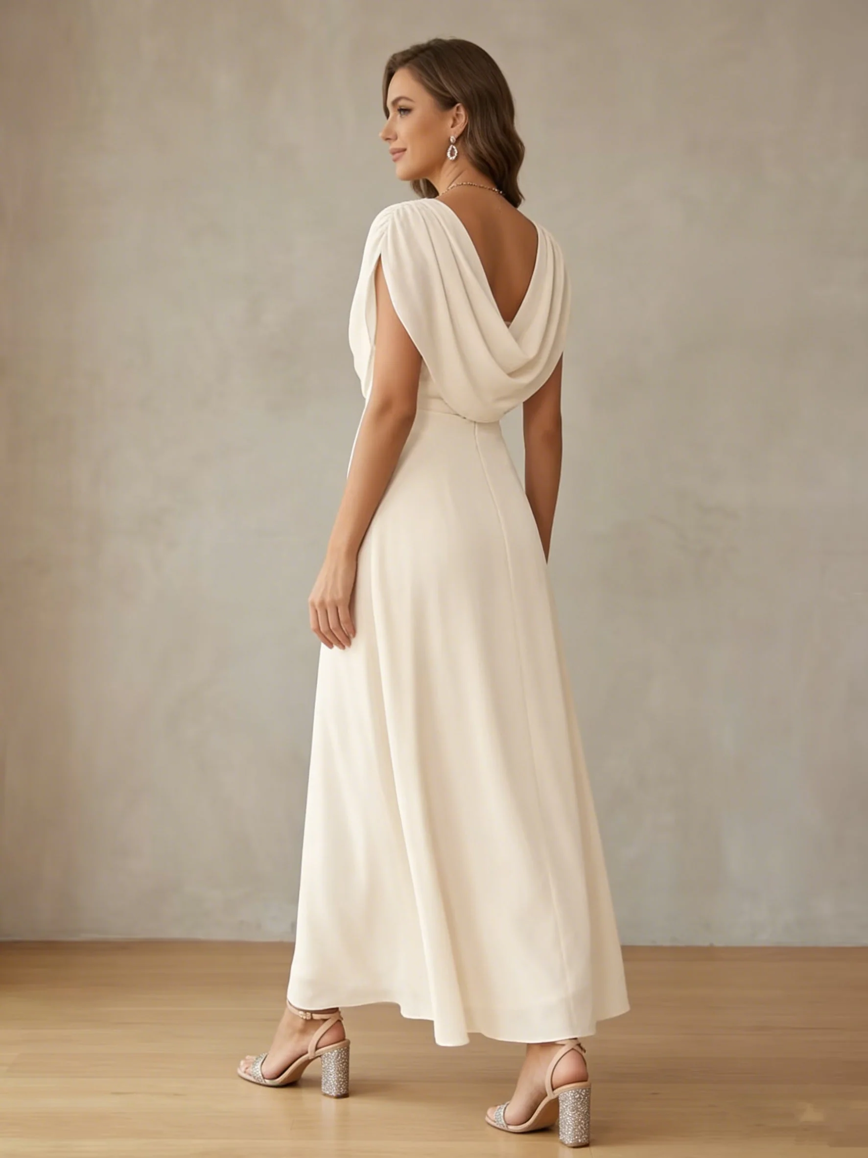 A-Line/Princess Cowl Neck Chiffon Cocktail Dresses Little White Dresses Ankle-Length Sleeveless Graduation Dress - Image 2