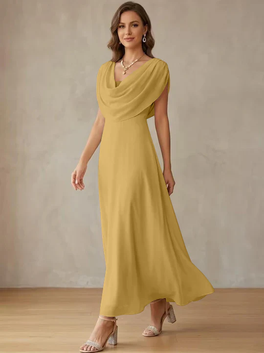 A-Line/Princess Cowl Neck Chiffon Cocktail Dresses Little White Dresses Ankle-Length Sleeveless Graduation Dress - Image 20