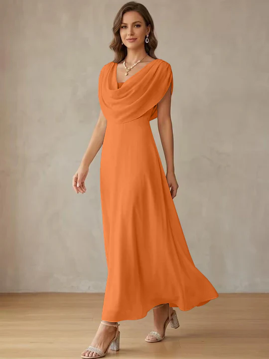 A-Line/Princess Cowl Neck Chiffon Cocktail Dresses Little White Dresses Ankle-Length Sleeveless Graduation Dress - Image 30