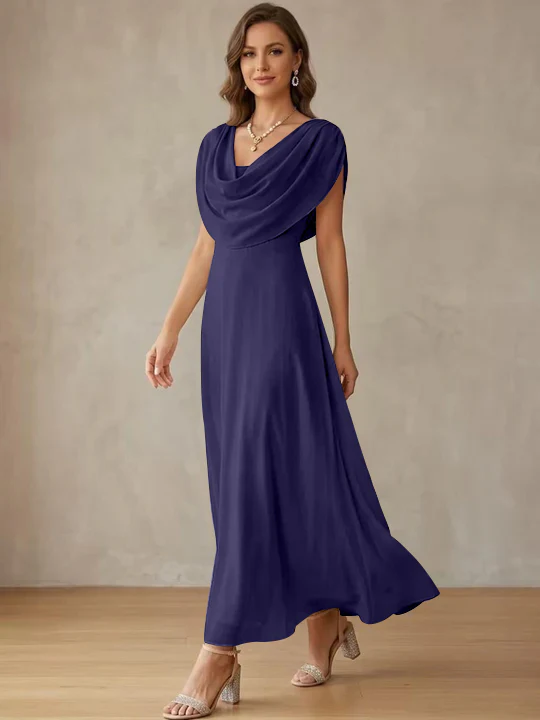 A-Line/Princess Cowl Neck Chiffon Cocktail Dresses Little White Dresses Ankle-Length Sleeveless Graduation Dress - Image 38