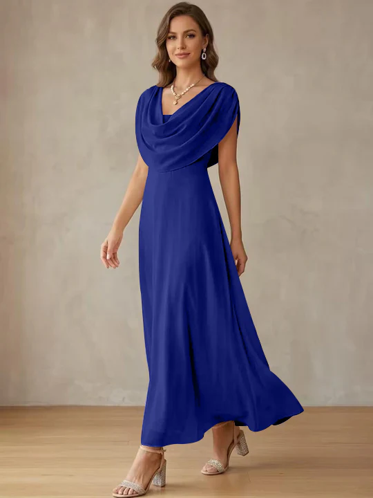 A-Line/Princess Cowl Neck Chiffon Cocktail Dresses Little White Dresses Ankle-Length Sleeveless Graduation Dress - Image 39