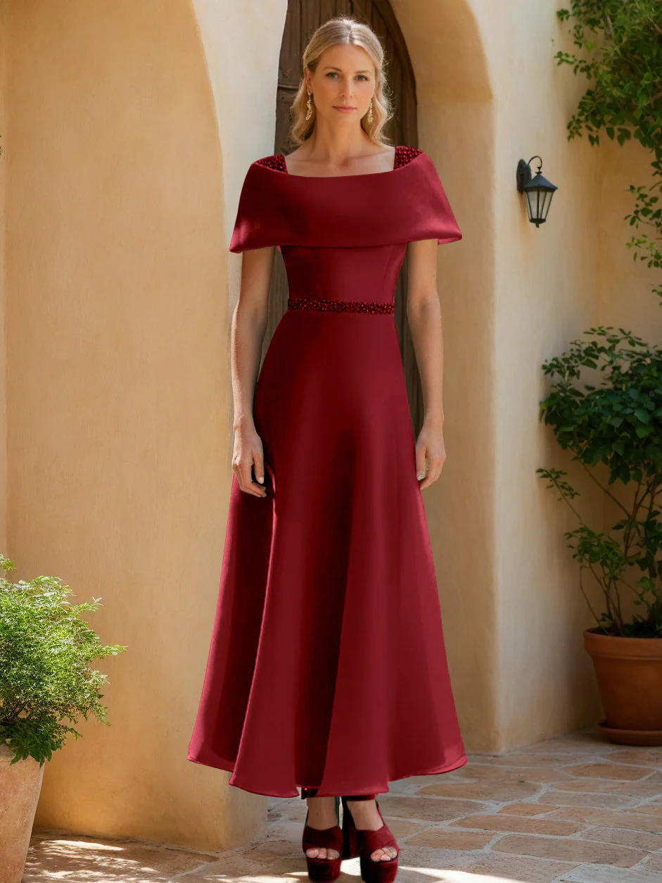 A-Line/Princess Cowl Neck Sleeveless Ankle-Length Mother of the Bride Dresses with Beadings & Bow - Image 7