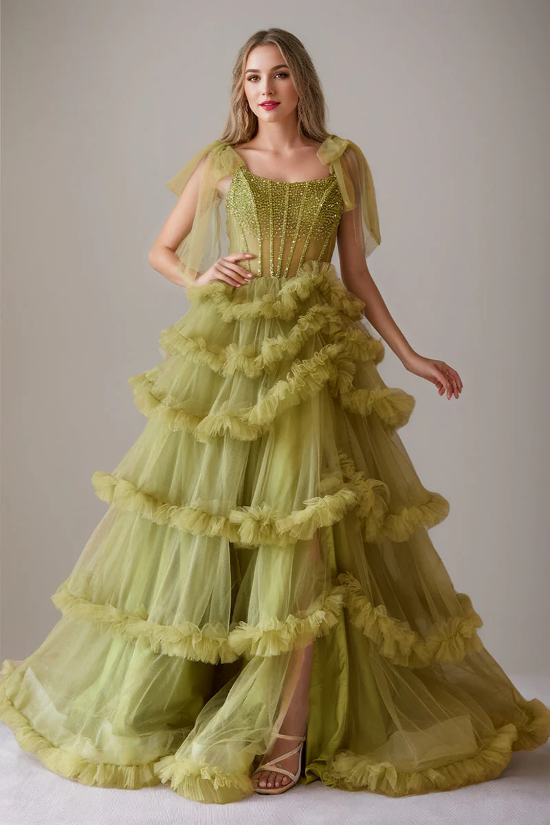 A-Line/Princess Cowl Neck Sleeveless Floor-Length Luxurious Prom Dresses with Crystal & Pleats - Image 4