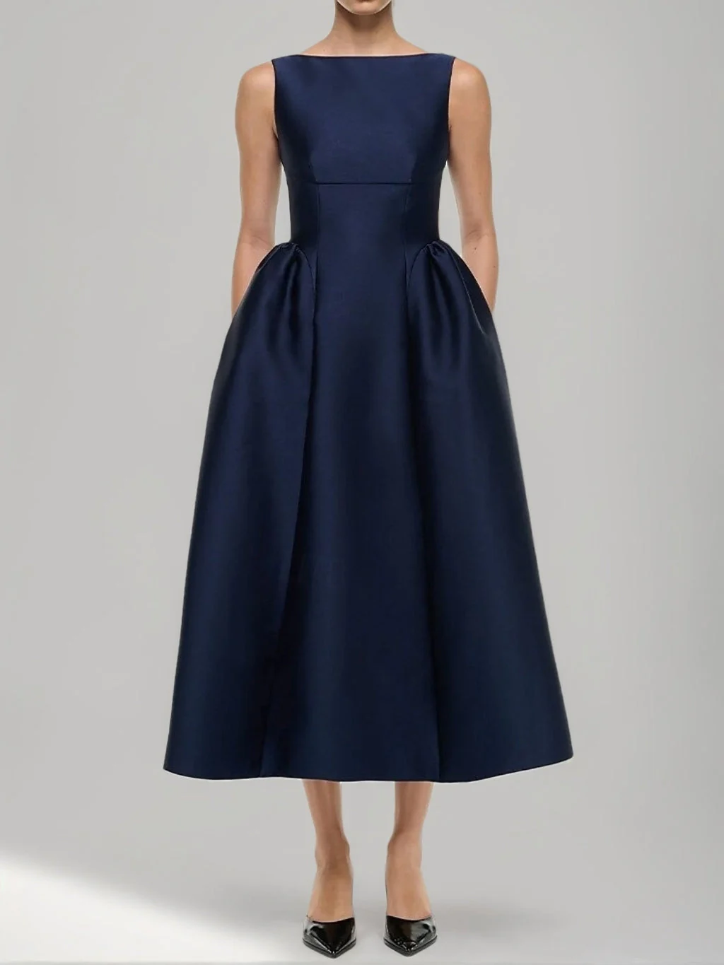 A-Line/Princess Elegant Boat Neck Sleeveless Tea-Length Pleated Cocktail Dresses - Image 3