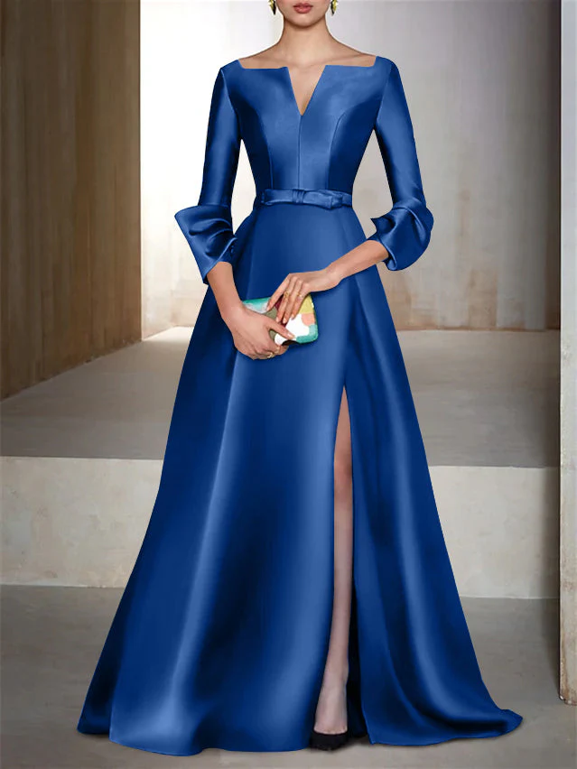 A-Line/Princess Floor-Length Long Sleeves V-Neck Evening Dresses - Image 15
