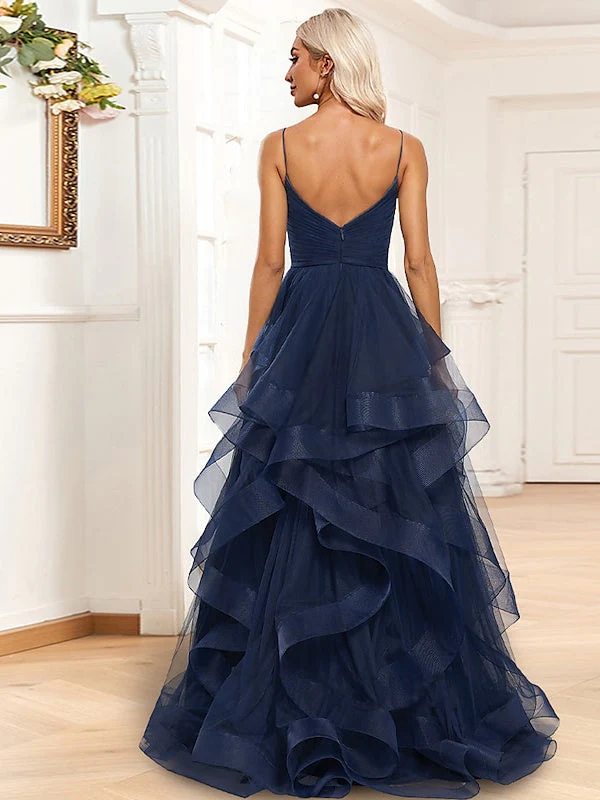 A-Line/Princess Floor-Length sleeveless Evening Dresses with Ruched Ruffles - Image 2