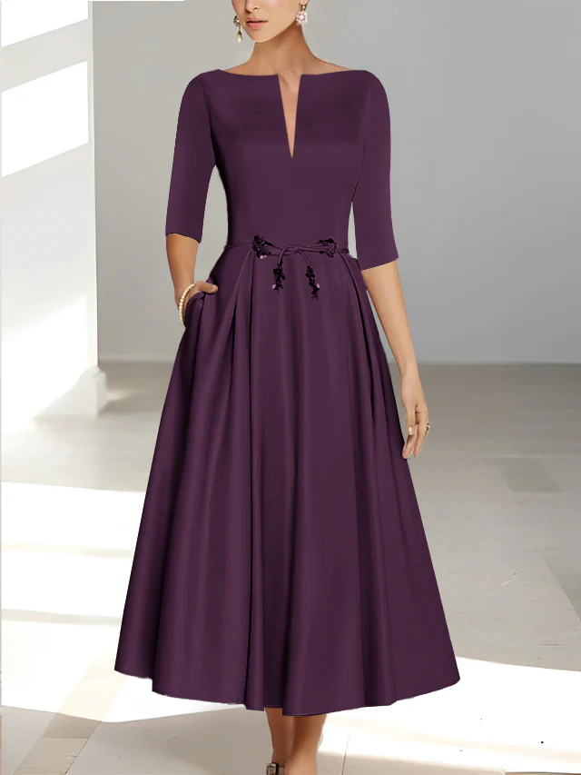 A-Line/Princess Half Sleeves Ankle Length Mother Of The Bride Dresses & Groom With Pockets - Image 26