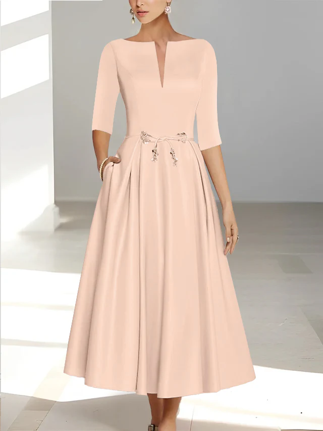 A-Line/Princess Half Sleeves Ankle Length Mother Of The Bride Dresses & Groom With Pockets - Image 40