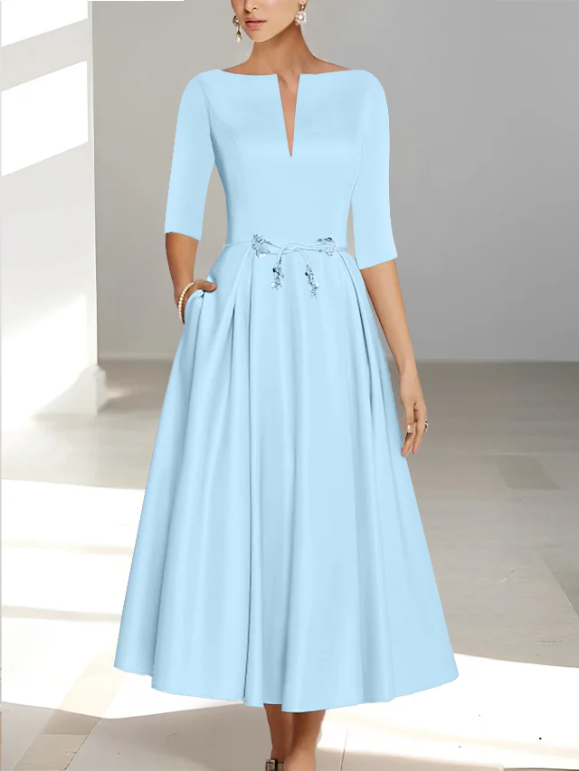 A-Line/Princess Half Sleeves Ankle Length Mother Of The Bride Dresses & Groom With Pockets - Image 49