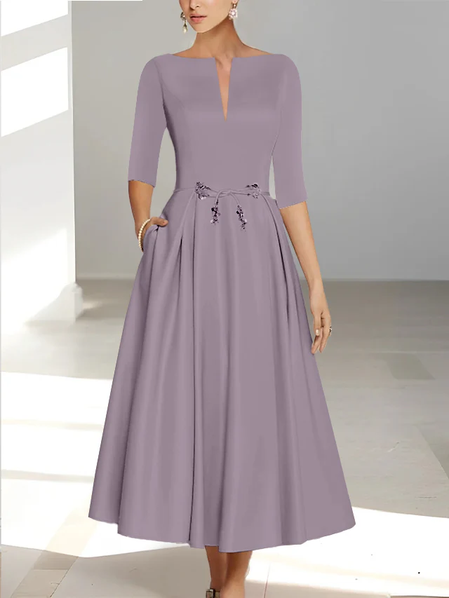 A-Line/Princess Half Sleeves Ankle Length Mother Of The Bride Dresses & Groom With Pockets - Image 57