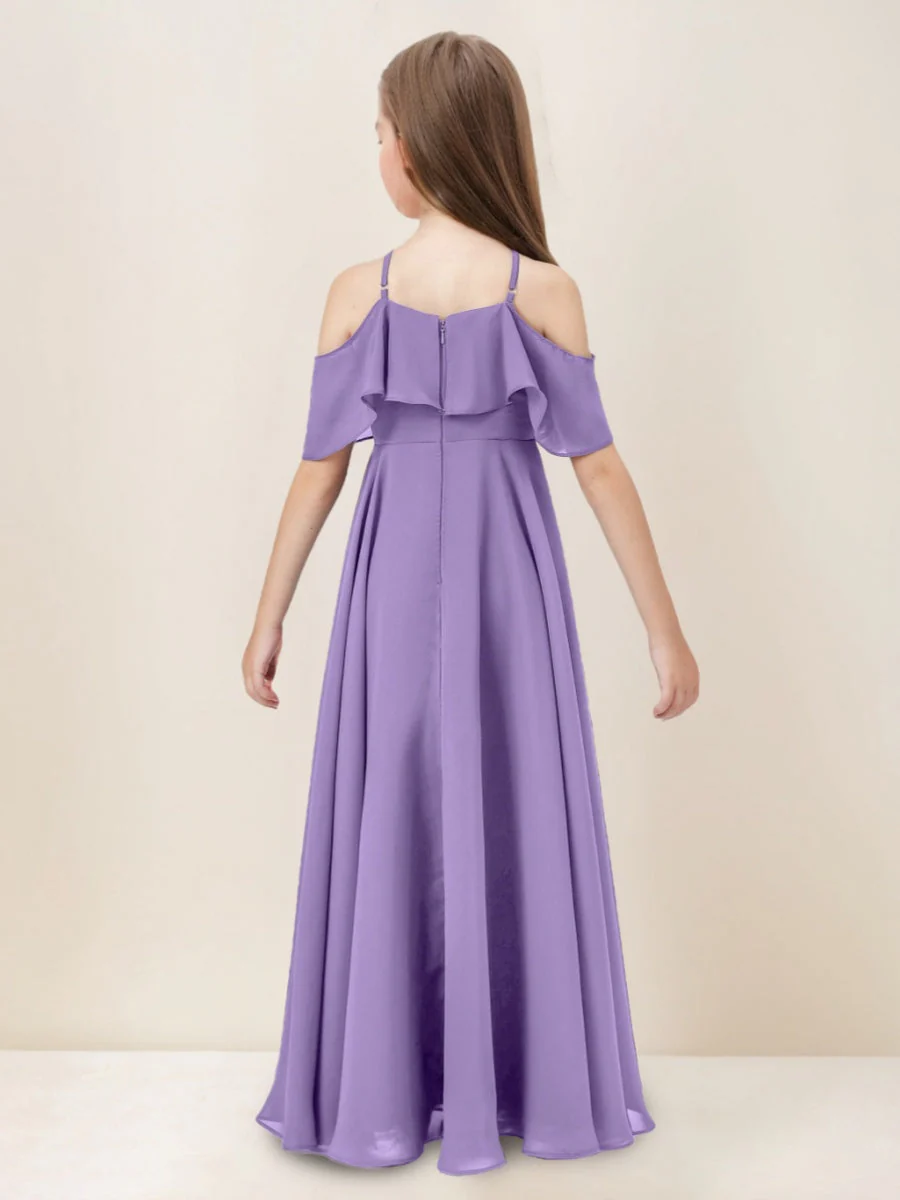 A-line/Princess Halter Floor-Length Junior Bridesmaid Dress with Ruffles - Image 2