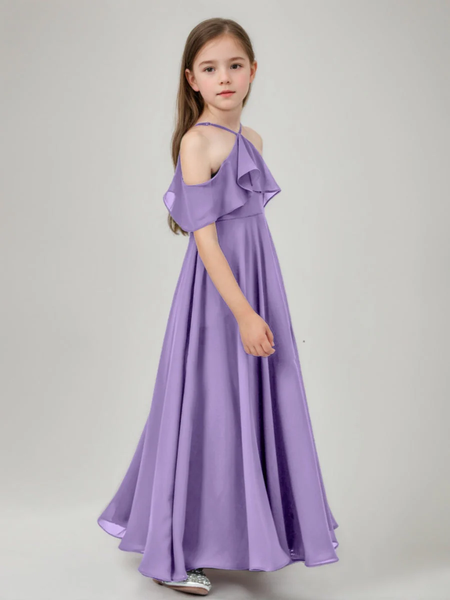 A-Line/Princess Halter Floor-Length Junior Bridesmaid Dresses with Ruffles - Image 3