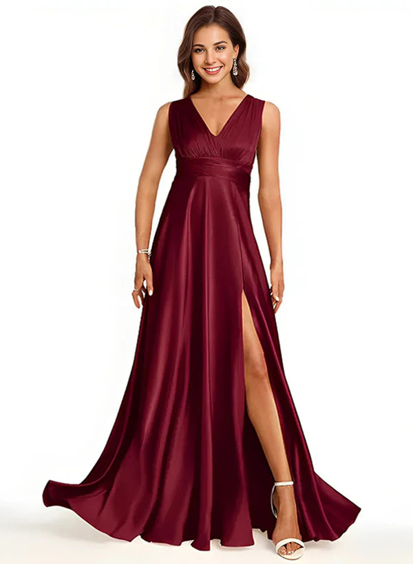A-Line/Princess Halter Floor-length Long Bridesmaid Dresses - Image 3