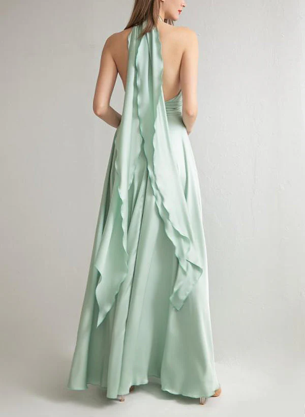 A-Line/Princess Halter Floor-length Long Bridesmaid Dresses - Image 3