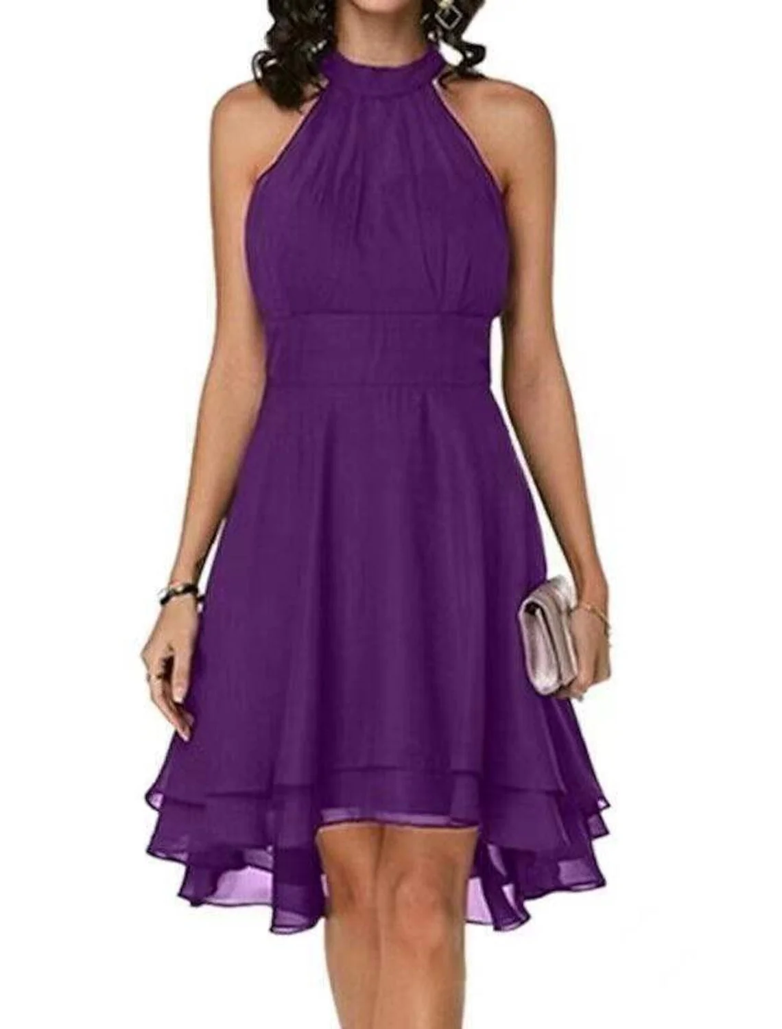 A-Line/Princess Halter Knee-Length Sleeveless Cocktail Party Dresses Chiffon with Ruffles - Image 5