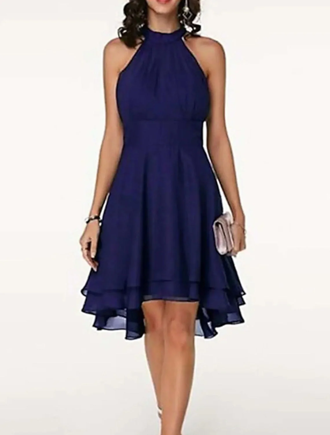 A-Line/Princess Halter Knee-Length Sleeveless Cocktail Party Dresses Chiffon with Ruffles - Image 6