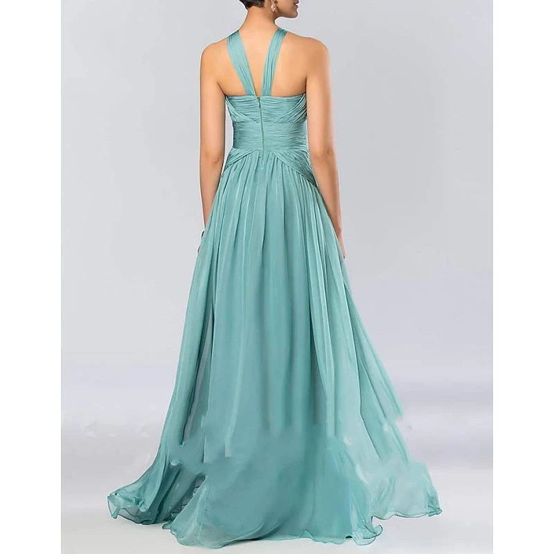 A Line/Princess Halter Neck Sleeveless Elegant Floor-Length Wedding Guest Dress - Image 4
