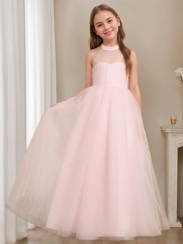 A-Line/Princess Halter Neck Sleeveless Floor-Length Flower Girl Dress with Bowknot - Image 2